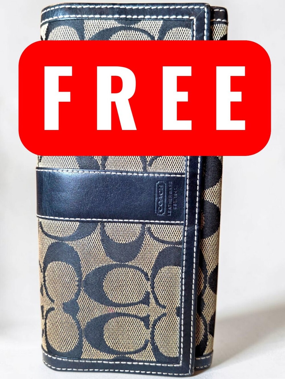 FREE Coach Signature Canvas Long Wallet in Khaki and Black Trim